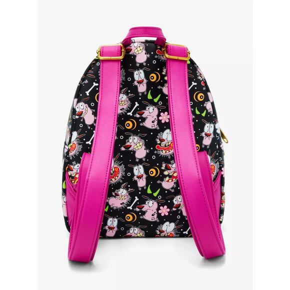 Loungefly Courage The Cowardly Dog Black AOP Mini Backpack - Picture 3 of 4